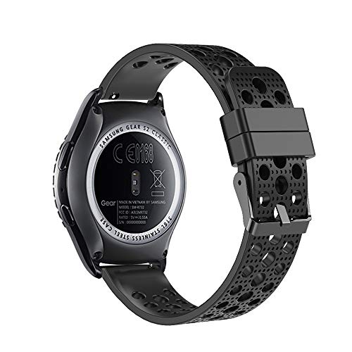 Fit-power – Smartwatch-Ersatzarmband, 20 mm, für Samsung Gear Sport / Samsung Gear S2 Classic / Huawei Watch 2 Watch / Garmin Vivoactive 3 / Garmin Vivomove HR, Atmungsaktives Schwarz von Fit-power