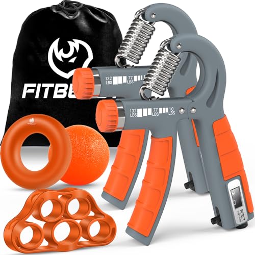 FitBeast Griffkraft Trainer Kit Verstellbarer Widerstand 2 Handgreifer mit Zählern, Fingerdehner zur Stärkung der Kraft und des Griffs - 5 Pack, Orange von FitBeast