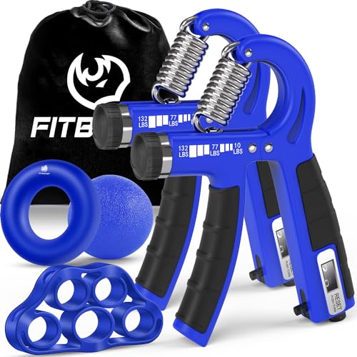 FitBeast Griffkraft Verstärker Set 2 Zählende Handtrainer mit einstellbarem Widerstand, Fingerübungsgerät, Griffball und -ring für Athleten Muskelaufbau - 5 Pack, Dunkelblau von FitBeast