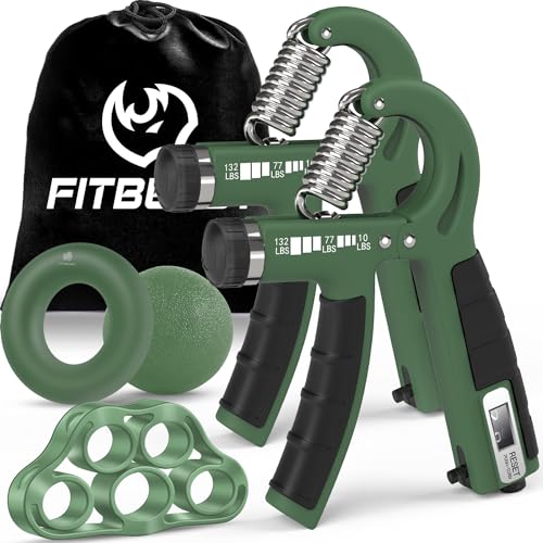 FitBeast Dual Count Handtrainer Set - Optimierung von Unterarm, Handgelenk und Handkraft - 5 Pack, verstellbarer Widerstand, Dunkelgrün von FitBeast