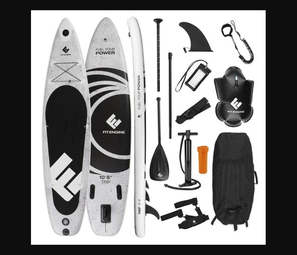FitEngine Inflatable SUP-Board inkl komplett Zubehör Stand Up Paddle Board 325cm, 140kg belastbar inkl. Rucksack Drybag Handyhülle von FitEngine
