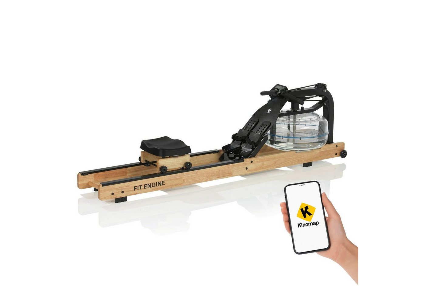 FitEngine Rudergerät Wasserwiderstand Smart Holz/Schwarz 150kg von FitEngine