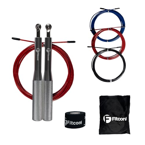 Fitconi - Pack Crossfit Springseil für Damen und Herren aus Aluminium + 3 Kabel + Tape - Professionelles Springseil mit hoher Geschwindigkeit - Doppelsprünge - Boxen von Fitconi