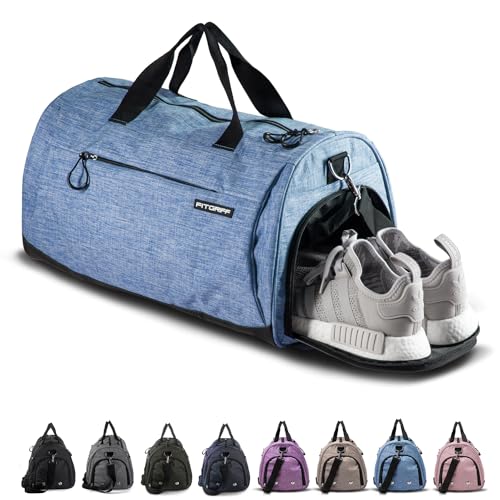 Fitgriff® Sporttasche & Reisetasche für Damen und Herren - mit Schuhfach & Nassfach - Tasche für Sport, Fitness & Reisen - Trainingstasche, Gym Bag (Light Blue, M) von Fitgriff