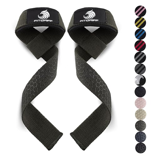 Fitgriff® Zughilfen (gepolstert) für Krafttraining, Bodybuilding, Fitness - Kreuzheben Gurte - Lifting Straps - für Frauen und Männer (Army Green, Silicone) von Fitgriff