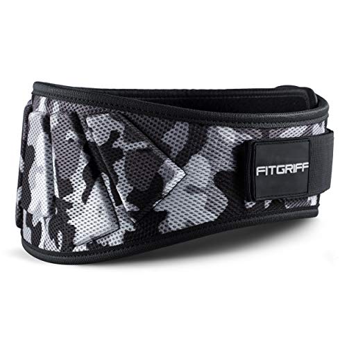 Fitgriff® Gewichthebergürtel V1 - Fitness-Gürtel für Bodybuilding, Krafttraining, Gewichtheben und Crossfit Training - Trainingsgürtel für Damen und Herren (Camo-Grau, M) von Fitgriff