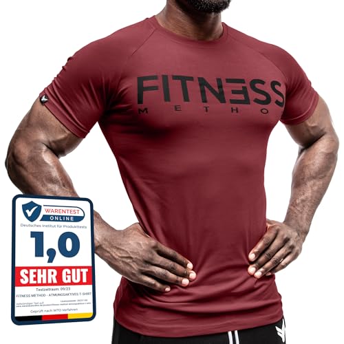 Fitness Method, Sport T-Shirt Herren, Slim-Fit Shirt bequem & hochwertig Männer, Rundhals & Tailliert, Training & Freizeit, Gym & Casual Workout Mann, 95% Baumwolle, 5% Elastan (Weinrot XL) von Fitness Method