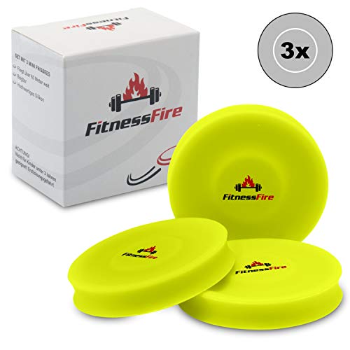 3er Set Mini Frisbee - Die kleine Frisbee fliegt über 60 Meter weit - Die Neue Trendsportart - Alternative zur gewöhnlichen Frisbeescheibe – Schwimmt im Wasser (Neongelb) von FitnessFire