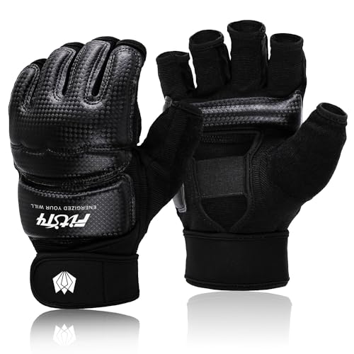 FitsT4 Sports MMA Handschuhe Boxhandschuhe gepolstert, Trainingshandschuhe Boxsack Sandsack Kickboxen Kampfsport Taekwondo Sparring mit Handgelenkschutz für Herren Damen,Schwarz,XL von FitsT4 Sports