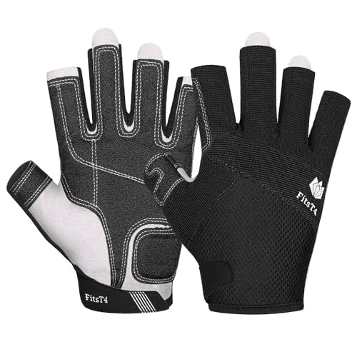 FitsT4 Sports Kajak Handschuhe 3/4-Finger gepolsterte Handfläche Mesh Rücken für Komfort Perfekt zum Segeln, Paddeln, Kanufahren, Kajakfahren, SUP Stehpaddeln,Schwarz,L von FitsT4 Sports