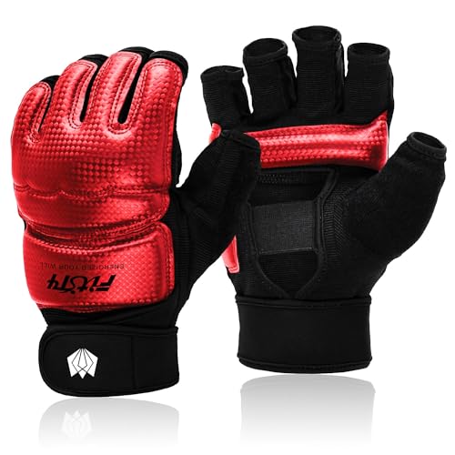 FitsT4 Sports MMA Handschuhe Boxhandschuhe gepolstert, Trainingshandschuhe Boxsack Sandsack Kickboxen Kampfsport Taekwondo Sparring mit Handgelenkschutz für Herren Damen,Rot,M von FitsT4 Sports