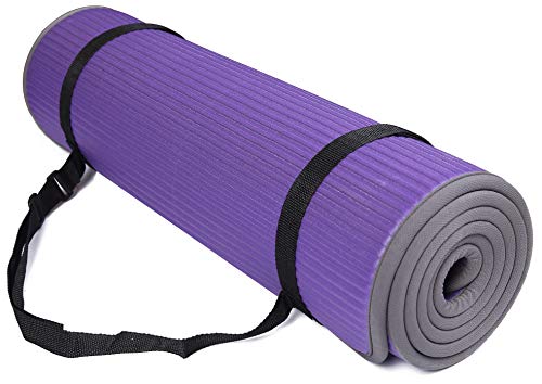 Fitvids Allzweck-Matte, 10 mm, extra dicke, hochdichte, rutschfeste Pilates- und Yoga-Matte mit Tragegurt, Violett von Fitvids