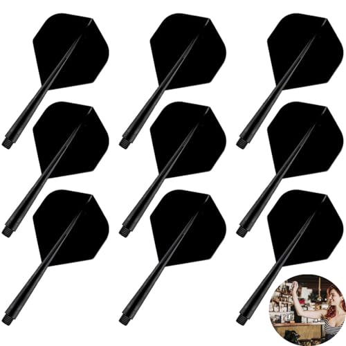 FiveMileBro 9 Stück Dart Flights mit Schäfte Stabil, Integrated Dart Schaft und Flights, Dart Flights mit Schaft, für 2BA Dartfässer, Darts Dartpfeil Spiel (Schwarz) von FiveMileBro