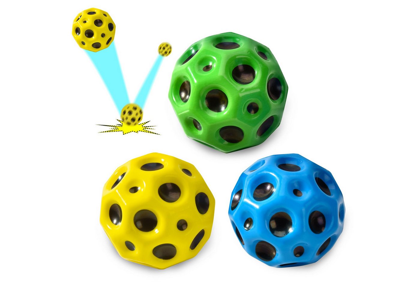 Fivejoy Spielball 3-St Jump Ball, Mehrfarbig Space Moon Ball, Mini Jump Ball (Super High Bouncing Lightweight Springen Ball, Hüpfbälle), Bouncy Balls, Interaktives Spielzeug zum Stressabbau von Fivejoy