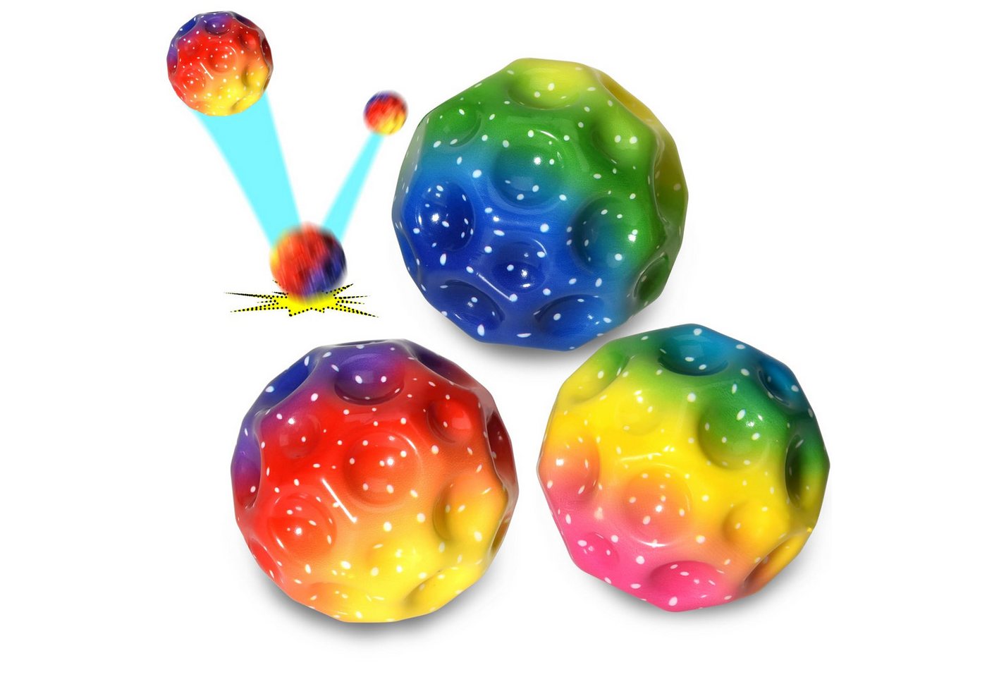 Fivejoy Spielball Jump Ball, 3-St Space Moon Ball, Mini Jump Ball (Super High Bouncing Lightweight Springen Ball, Hüpfbälle), Bouncy Balls, Interaktives Spielzeug zum Stressabbau von Fivejoy