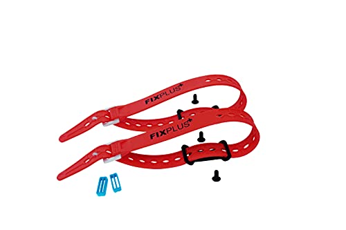 Fixplus Gear Tightener Set 46cm - Ladungsbefestigung am Fahrrad für große Teile – Zwei Aluminium Halter inkl. Schrauben + Zwei Spannbänder 46cm Länge (rot) und Zwei Strapkeeper (blau) von Fixplus