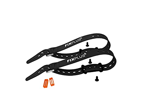 Fixplus Gear Tightener Set 46cm - Ladungsbefestigung am Fahrrad für große Teile – Zwei Aluminium Halter inkl. Schrauben + Zwei Spannbänder 46cm Länge (schwarz) und Zwei Strapkeeper (orange) von Fixplus