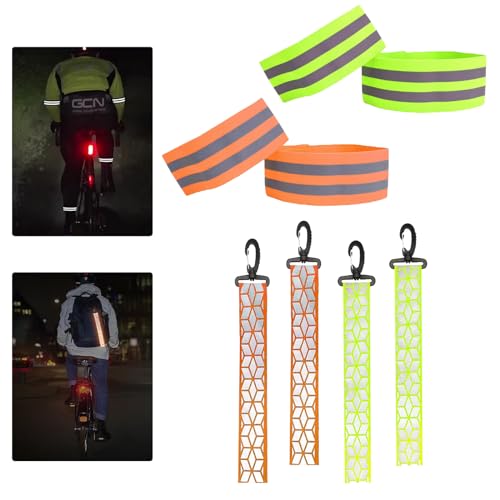 Fiyuer 8 Stück Reflektorband Set, Hosenklammer Fahrrad Sicherheits Reflektor Anhänger Erwachsene Kinder Reflektoren, Reflektierende Bänder für Outdoor Joggen von Fiyuer