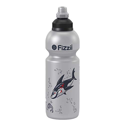 Fizzii Kinder- und Freizeittrinkflasche 600 ml (auslaufsicher bei Kohlensäure, schadstofffrei, spülmaschinenfest, Motiv: Shark) von Fizzii
