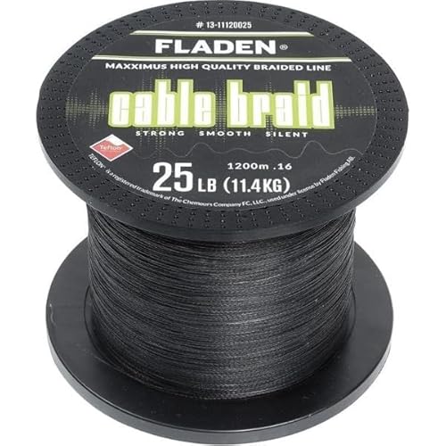 FLADEN Maxximus Cable Braid, 1200m geflochtene Schnur, Schwarz oder Gelb, Durchmesser 0,10mm-0,30mm, Tragkraft 5,4kg (12lb) - 22,7kg (50lb) (Schwarz - 0,13mm - 8,0kg - 18lb, 1200) von Fladen