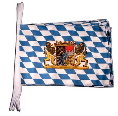 Fahnenkette Flaggen Deutschland Bayern mit Löwe 30x45cm, Länge 9 m von Flaggenfritze