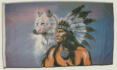 Flagge Indianer Wolf - 90 x 150 cm von Flaggenfritze