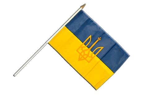 Flaggenfritze® Stockflagge Ukraine mit Wappen - 30 x 45 cm von Flaggenfritze