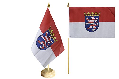 Flaggenfritze® Tischflagge Deutschland Hessen mit lackiertem Holzsockel von Flaggenfritze