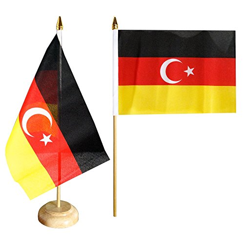 Flaggenfritze® Tischflagge Deutschtürken deutsch-türkische Freundschaft mit lackiertem Holzsockel von Flaggenfritze