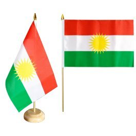 Flaggenfritze® Tischflagge Kurdistan mit lackiertem Holzsockel von Flaggenfritze