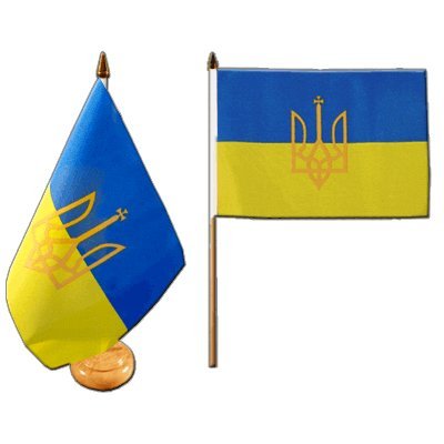 Flaggenfritze® Tischflagge Ukraine mit Wappen mit lackiertem Holzsockel von Flaggenfritze