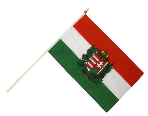 Flaggenfritze Stockflagge Ungarn mit Wappen - 30 x 45 cm von Flaggenfritze