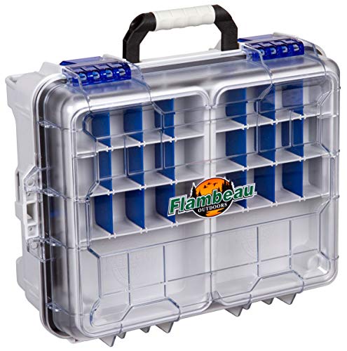 Flambeau Outdoors 3000WPBC Wasserdichte Umhängetasche mit [2] WP3012 Ultimate Tuff Tainern im Lieferumfang enthalten, tragbare wasserdichte Angelbox mit Ablagen und Basiskäfig, grau/transparent, von Flambeau