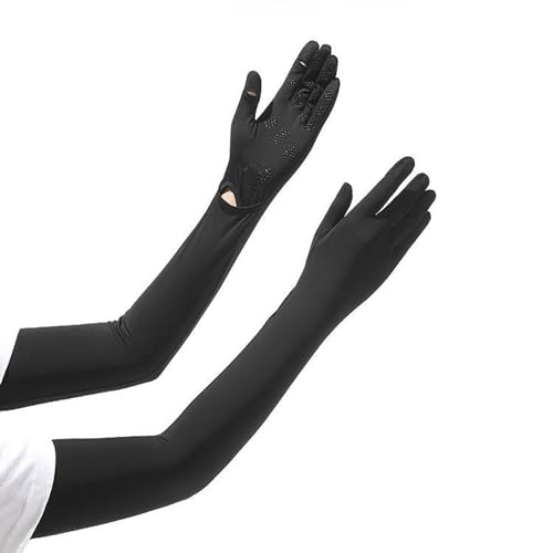 Fldy UV-Sonnenschutzhandschuhe für Damen Vollfinger Ellenbogen Handschuhe Touchscreen rutschfest UPF 50+ für Outdoor Sport Radfahren Laufen Angel Schwarz_A Einheitsgröße von Fldy