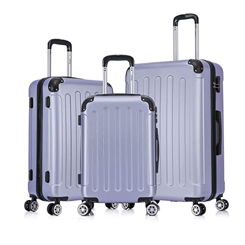 Flexot® F-2045 Koffer, Handgepäck & 3tlg Kofferset (16 Farben zur Auswahl) Zwillingsrollen Bordcase Suitcase Reisekoffer Koffer Kofferset Trolleys Hartschale (3tlg. Set, Flieder) von Flexot