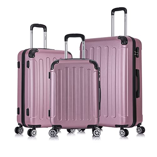 Flexot® F-2045 Koffer, Handgepäck & 3tlg Kofferset (16 Farben zur Auswahl) Zwillingsrollen Bordcase Suitcase Reisekoffer Koffer Kofferset Trolleys Hartschale (3tlg. Set, Rosa) von Flexot
