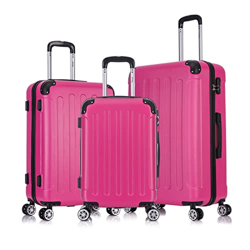 Flexot® F-2045 Koffer, Handgepäck & 3tlg Kofferset (16 Farben zur Auswahl) Zwillingsrollen Bordcase Suitcase Reisekoffer Koffer Kofferset Trolleys Hartschale (3tlg. Set, Rose) von Flexot