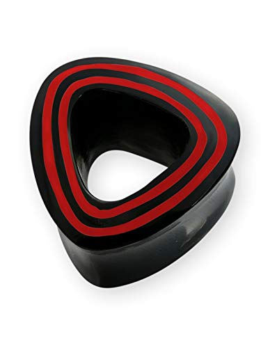 Fly Style Flesh-Tunnel Dreieck Ohr Plug aus Horn mit rotem Knochen Inlays, Grösse:16 mm von Fly Style