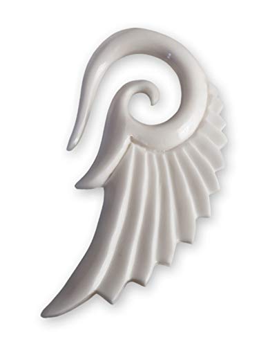Fly Style Ohr Expander Ohrhänger Engels-Flügel 4-12 mm Holz Knochen Horn, Grösse:6 mm, Farbwahl:Weiss von Fly Style