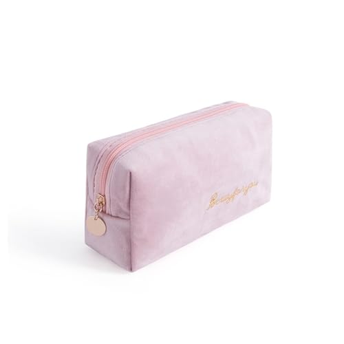 Flybloom Reisebrief Bestickte Kosmetiktasche, Personalisierte Reißverschluss-Aufbewahrungstasche, Tragbare Samt-Clutch Für Damen(Rosa) von Flybloom