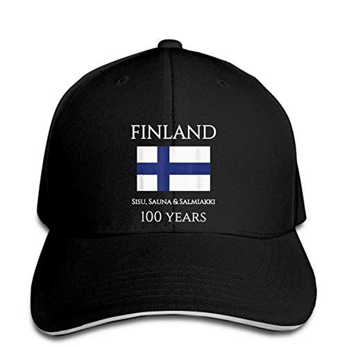 Baseballmütze Finnland lustige finnische Baseballmütze 100 Jahre finnische Flagge Hysterese schwarzer Hystereseneinstellbarer Casual Hip Hop lustig im Freien Schirmmütze von Fnito@