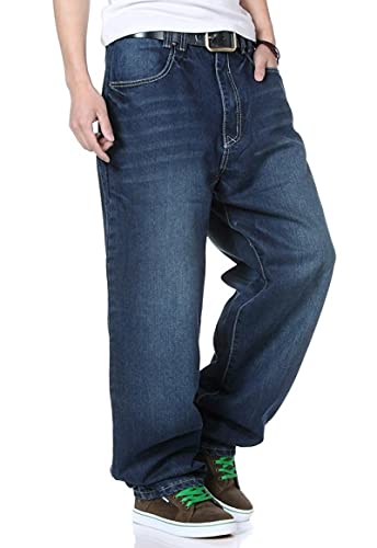 Focisa Jeans Herren Hose Jeanshose Herren Streetwear Taper Jeans Lose Plus Size Hosen Gerade Hosen Hose Herren Denim Baggy Hip Hop Jeans Mit Weitem Bein 34 Dunkelblau von Focisa