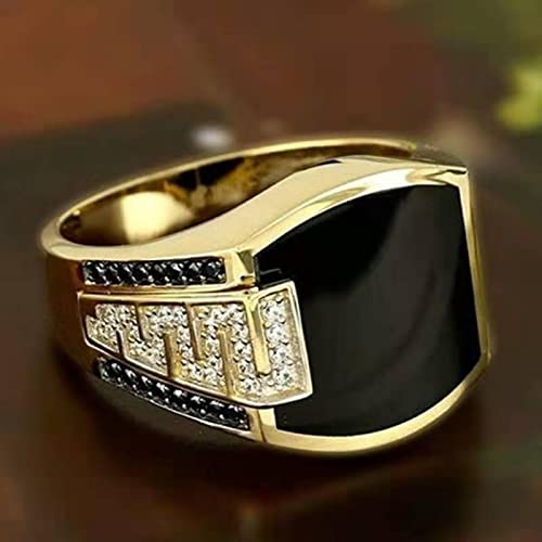 Focisa Ring Ringe Bijouterie Luxus Modern Style Schwarz Kristall Herren Ring Vintage Unregelmäßige Herren Versprechen Ring Intarsien AAA Zirkon Luxus Marke Fingerringe 7 Gold von Focisa
