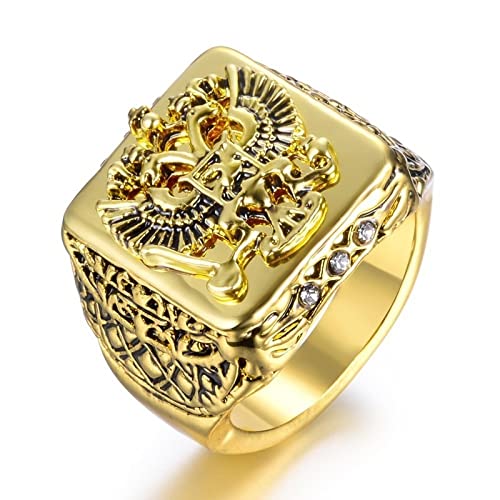 Focisa Ring Ringe Bijouterie Mode Herren Siegelring Russisches Reich Doppeladler Ringe Für Männliche Punk Goldfarbe Arme des Russischen Großen Ringes Mit Stein 13 A von Focisa