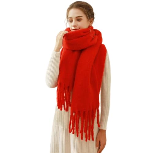 Focisa Schals Damen Tücher Halstuch Scarf Schals Einfarbige Damenschals Damenschals Wickeln Dicke Weiche Quaste Tücher Lange Tücher 200X45Cm Rot von Focisa