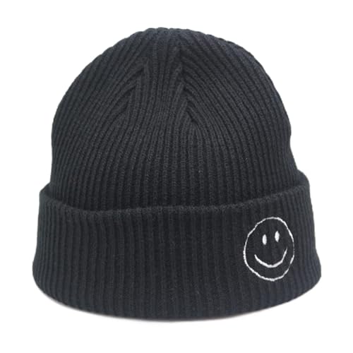 Focisa Strickmützen Hüte Mützen Caps Beanie Mode Einfarbige Kurze Gestrickte Wintermütze Damen Smiley Männer Mütze Neon Gelb Neongrün Lila Hellrosa Schwarz von Focisa