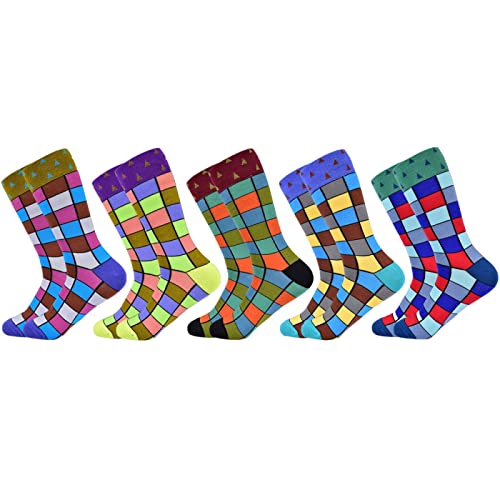 Heißer Herren Socken Neue Herren Farbe Geschenk Baumwolle Herren Socken Geometrisch Plaid Classic Happy Business Casual Socken Männer Us7.5-12Eur40-46 5PaarofSocken-D von Focisa