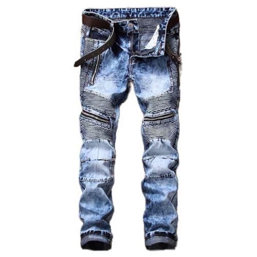 Jeans Herren Hose Jeanshose Neu Herren Jeans European American Slim Zipper Freizeit Baumwolle Straight-Tube Herren Washed Hose Heißer 40 Hellblau von Focisa