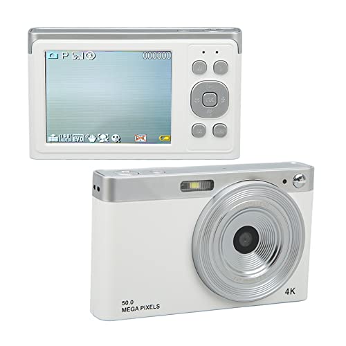 Focket Digitalkamera, 4K 50 MP Autofokus-Vlogging-Kamera mit 16-fachem Digitalzoom, 2,88-Zoll-LCD-Bildschirm und Wiederaufladbarer Batterie, Kompakte Kinderkamera für Erwachsene, (Weiß) von Focket