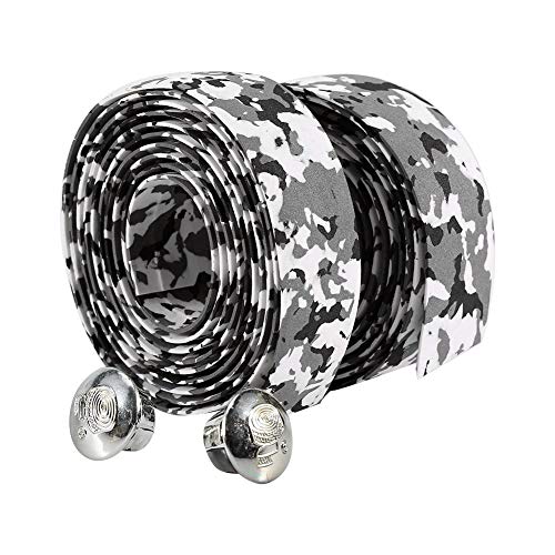 Focket Reflektierendes Griffband Wrap, Rennrad Fahrrad Lenkerband Camouflage Bike Lenkerband mit reflektierenden Lenker(Schwarz + Weiß) von Focket